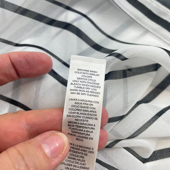 WHBM Women's Black with White Stripe Hi-Low Chiffon Button Front Shirt Sz 14 - Picture 5 of 10